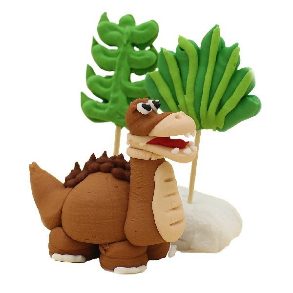 Cukrowa dekoracja figurka na tort DINOZAUR I brązowy + palmy