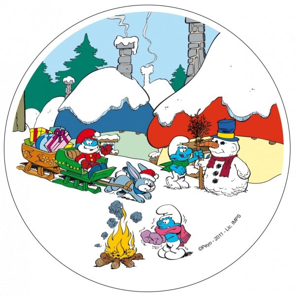 Kardasis - opłatek na tort okrągły Wioska Smerfów Zima