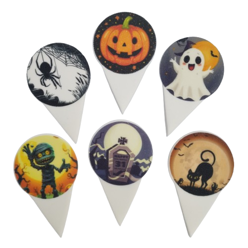 Pikery toppery HALLOWEEN duch,dynia,pająk,kot,nagrobek, na babeczki muffinki 6szt