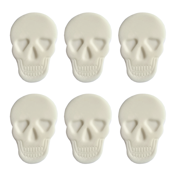 Cukrowa dekoracja na tort CZASZKI HALLOWEEN DUŻE 7cm 6szt