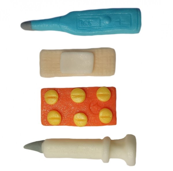 Dekoracja cukrowa na tort narzędzia ZESTAW PIELĘGNIARKA 4 szt