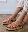 Pomarańczowe klapki espadryle z cyrkoniami i kamykami Najros