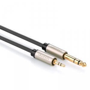 Kabel przewód przejściówka audio TRS mini jack 3.5mm - jack 6.35mm 2m szary