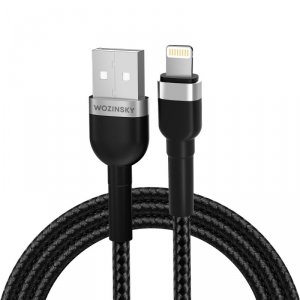 Kabel przewód do iPhone w oplocie USB-A - Lightning 2.4A 2m czarny