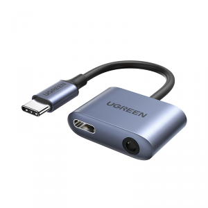 Adapter przejściówka audio USB-C - USB-C + mini jack 3.5mm - szary