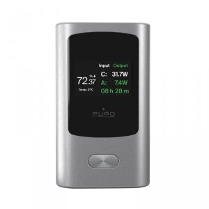 Powerbank 10000mAh z wyświetlaczem USB-A USB-C 45W - szary