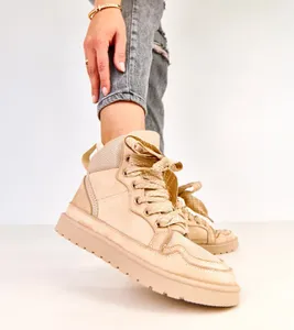 Beżowe sneakersy wysokie z grubymi sznurówkami Klevis