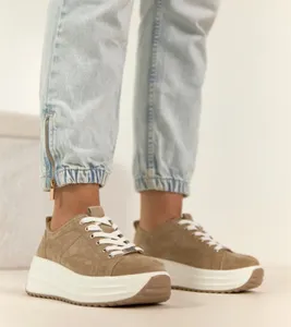 Beżowe Skórzane Sneakersy Na Platformie Filippo