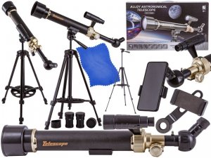Czarny Teleskop Astronomiczny Ze Statywem Luneta Dla Początkujących + Akcesoria