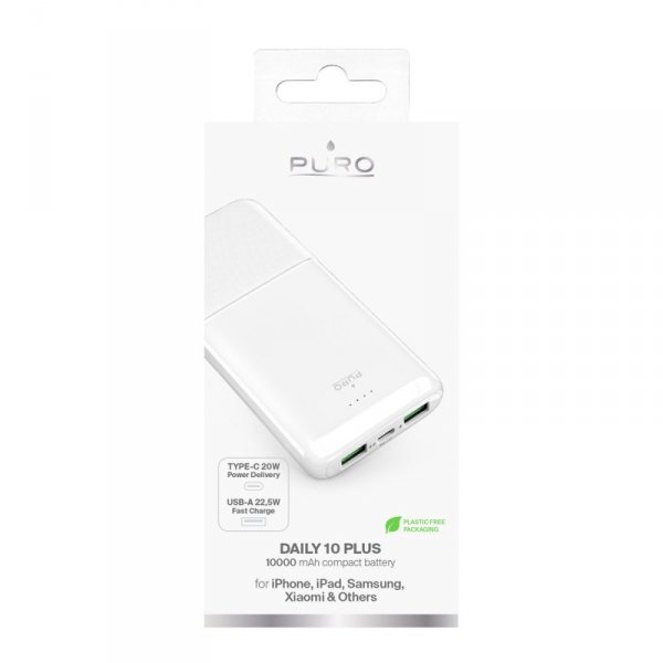 Powerbank 10000mAh USBA USB-C 22.5W - biały