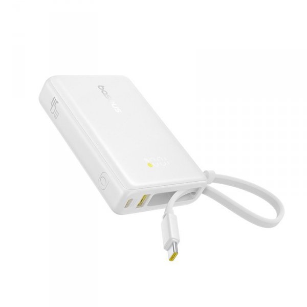 Powerbank 10000mAh 45W PicoGo USB-A USB-C z wbudowanym kablem wyświetlaczem - biały