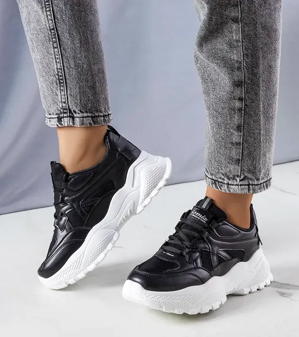 Czarne sneakersy buty sportowe na masywnej podeszwie Lorene