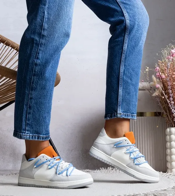 Szare sneakersy damskie trampki niebieskie sznurówki Arcobaleno