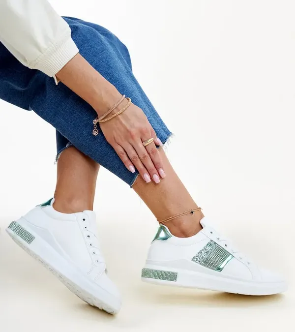 Biało-zielone sneakersy z cyrkoniami Giulia