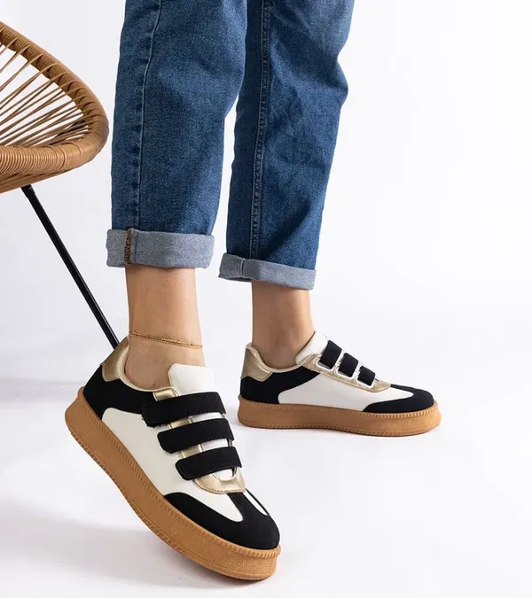 Czarne sneakersy damskie zapinane na rzepy buty sportowe trampki Mena