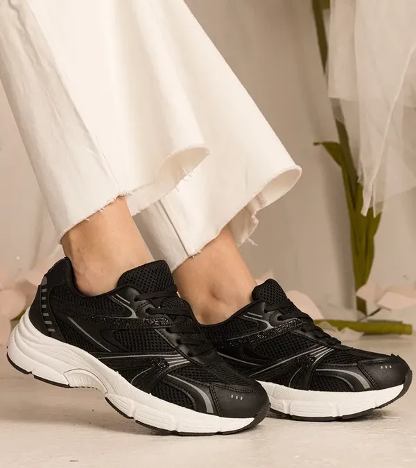 Czarne sneakersy damskie sportowe z brokatem Bakari
