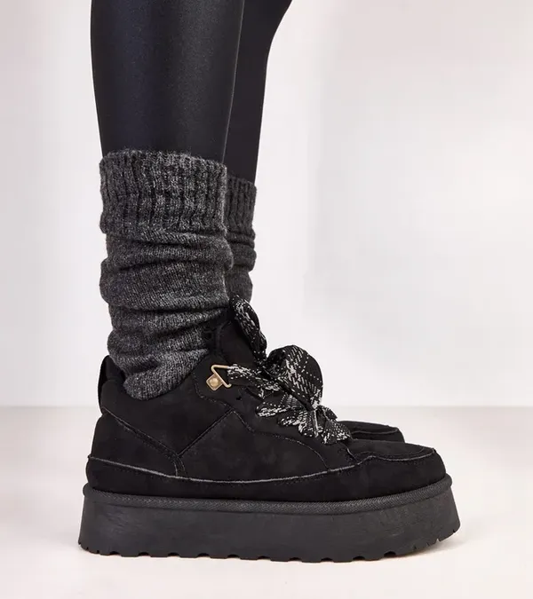 Czarne sneakersy ocieplane z grubymi sznurówkami Landry
