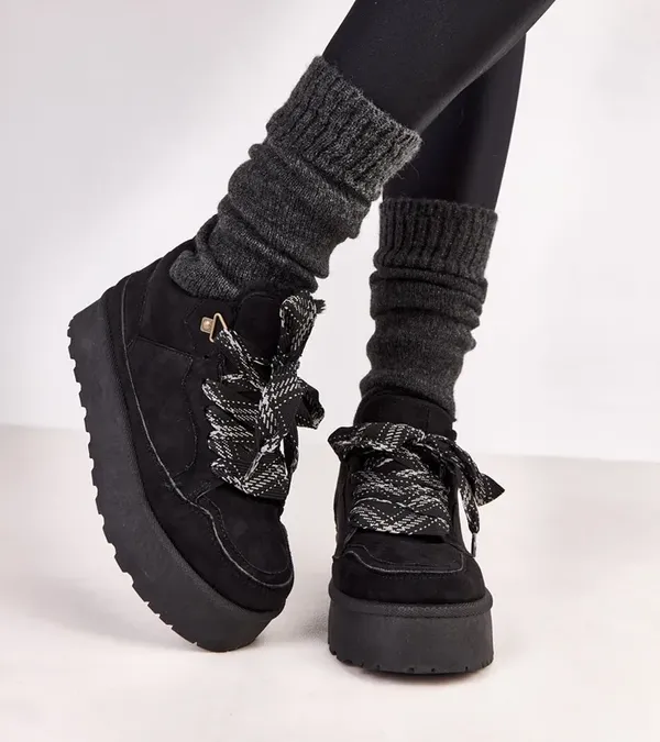 Czarne sneakersy ocieplane z grubymi sznurówkami Landry
