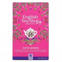 Ekologiczna herbatka ziołowa z hibiskusa z truskawkami, borówkami i malinami, Super Berries, 20 x 2g, English Tea Shop 