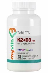 Vitamin K2 MAX 200mcg + D3 2000iu, Myvita, 250 tablets