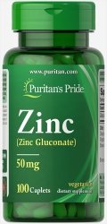 Zinc Gluconate, Puritan's Pride, 100 tablets
