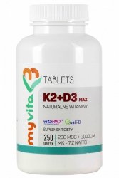 Витамин K2 MAX 200 мкг + D3 2000 МЕ, Myvita, 250 таблеток