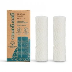 Nić dentystyczna JEDWABNA z dodatkiem ANGIELSKIEJ MIĘTY PIEPRZOWEJ, naturalna, bez plastiku, Georganics, UZUPEŁNIENIE, 2x30m