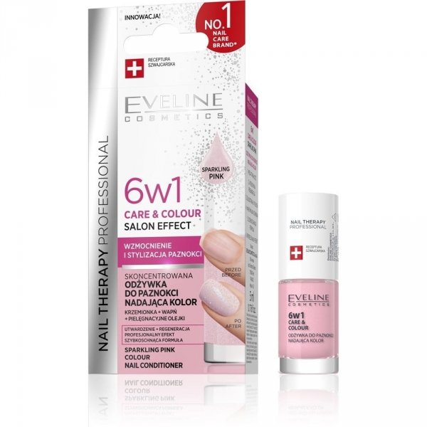EVELINE Nail Therapy Professional Odżywka do paznokci nadająca kolor Care&amp;Colour 6w1 - Crystal Rose 5 ml.