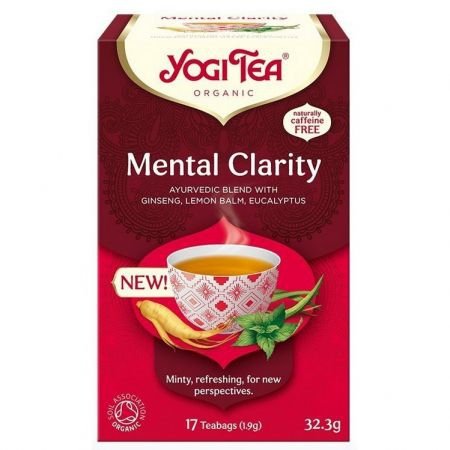 Ajurwedyjska herbata z żeńszeniem, melisą i eukaliptusem, Mental Clarity, Jasność Umysłu, BIO, Yogi Tea, 17x1,2g