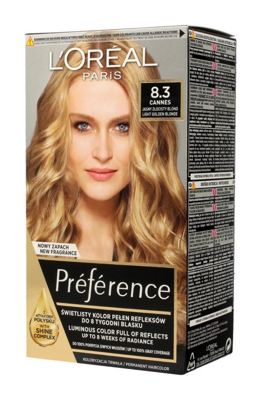 Loreal Preference Farba do włosów nr 8.3 Cannes - jasny złocisty blond  1op.