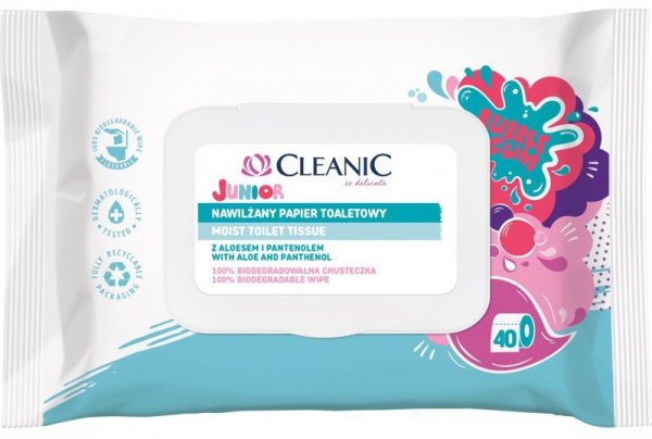 Cleanic Junior Nawilżany Papier toaletowy Bubble Gum  1op.-40szt