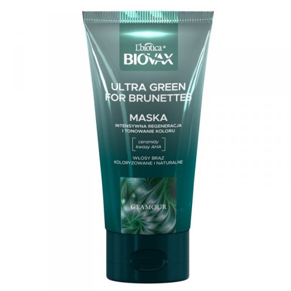 L`BIOTICA Biovax Glamour Maska Ultra Green For Brunettes - do włosów brązowych(naturalnych i farbowanych) 150ml