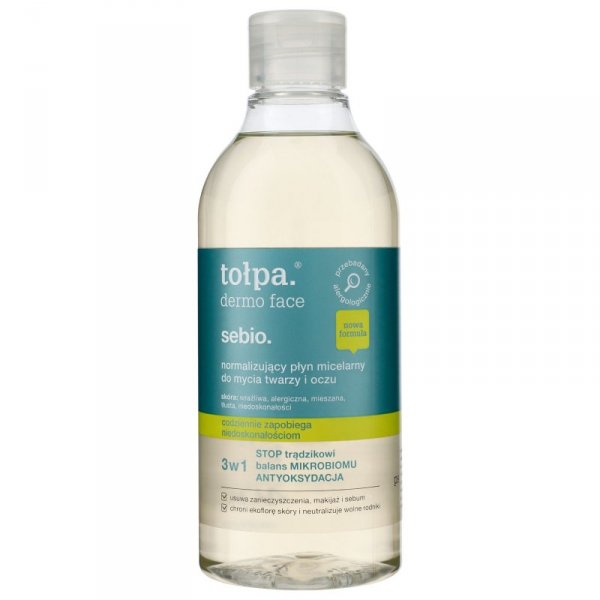 TOŁPA Dermo Face Sebio Normalizujący Płyn micelarny do mycia twarzy i oczu 3w1  400 ml