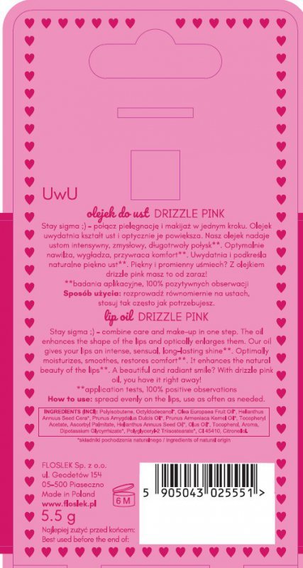 FLOSLEK Olejek do ust Drizzle Pink 5,5 g