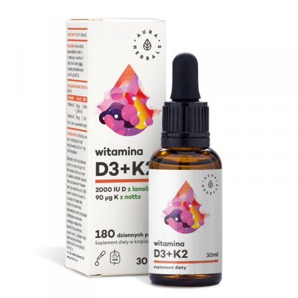 AURA HERBALS Witamina D3 2000IU + K2 MK-7 30 ml