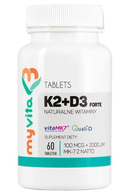 Natural Vitamin K2 MK7 100mcg + D3 2000IU -Forte, 60 tablets MyVita