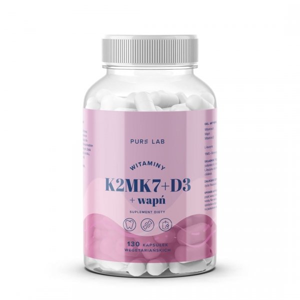 Witaminy K2MK7+D3+Wapń, Pure Lab, 130 kapsułek