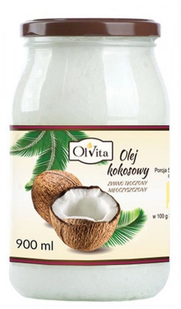 Olej Kokosowy Zimnotłoczony, Nieoczyszczony, Olvita, 900ml