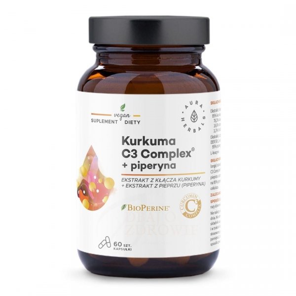 Kurkuma 500 mg C3 Complex® + piperyna, Aura Herbals, 60 kapsułek