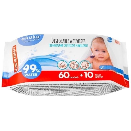 AKUKU jednorazowe chusteczki nawilżane wodą (A0031) 70 szt