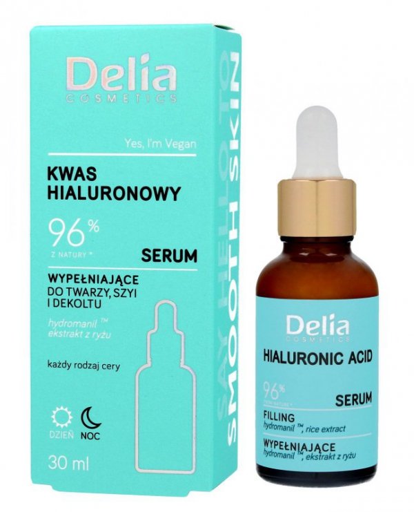Delia Cosmetics Serum do twarzy, szyi i dekoltu KWAS HIALURONOWY 96% Z NATURY  30 ml