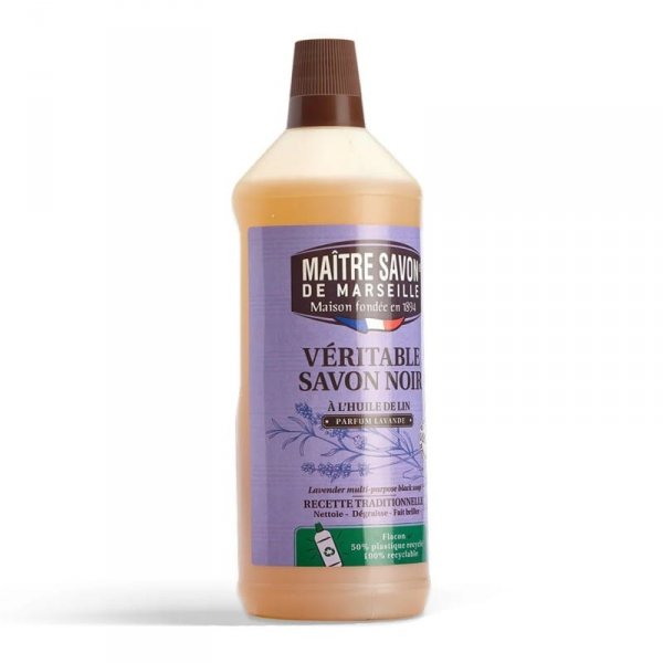 Tradycyjne czarne mydło do czyszczenia różnych powierzchni LAWENDA, Maitre Savon de Marseille, 1000ml