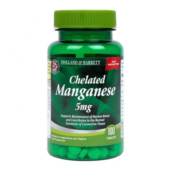 Mangan Chelat 5 mg, Holland &amp; Barrett, 100 tabletek