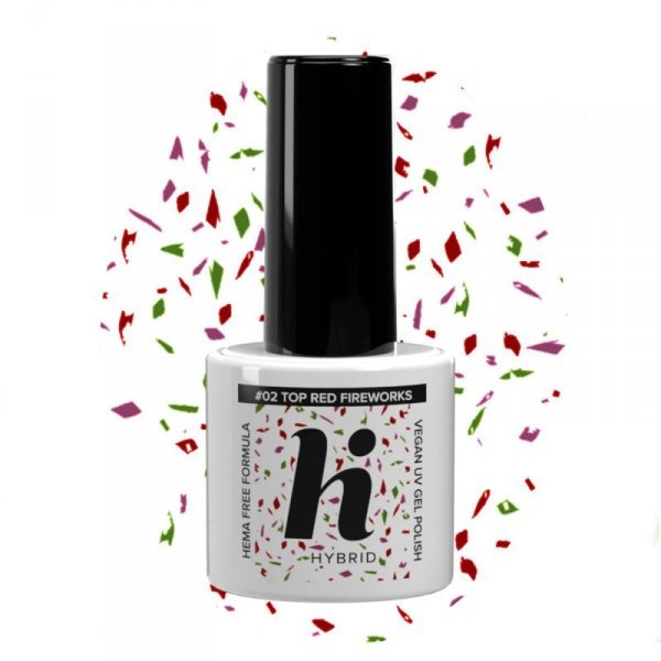 HI HYBRID Top No Wipe do lakieru hybrydowego Hema Free #02 Red Fireworks 5 ml