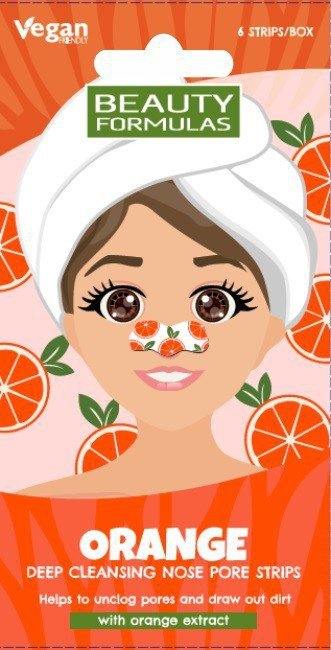 BEAUTY FORMULAS Nose Pore Strips Głęboko oczyszczające płatki na nos - Orange (pomarańcza) 1op.-6 sztuk