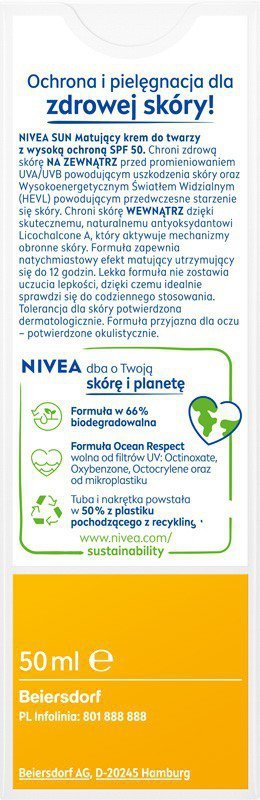 NIVEA SUN Krem SPF 50 matujący 50ml&