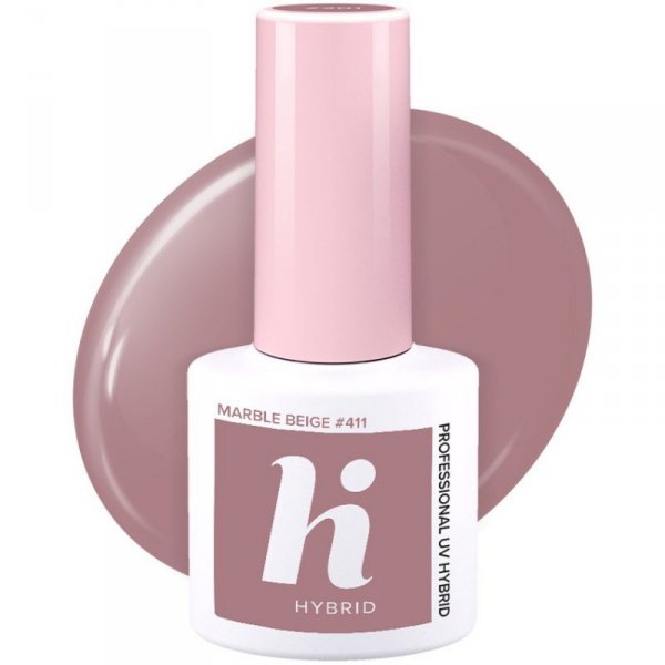 HI HYBRID Lakier hybrydowy Choco & Latte #411 Marble Beige  5ml