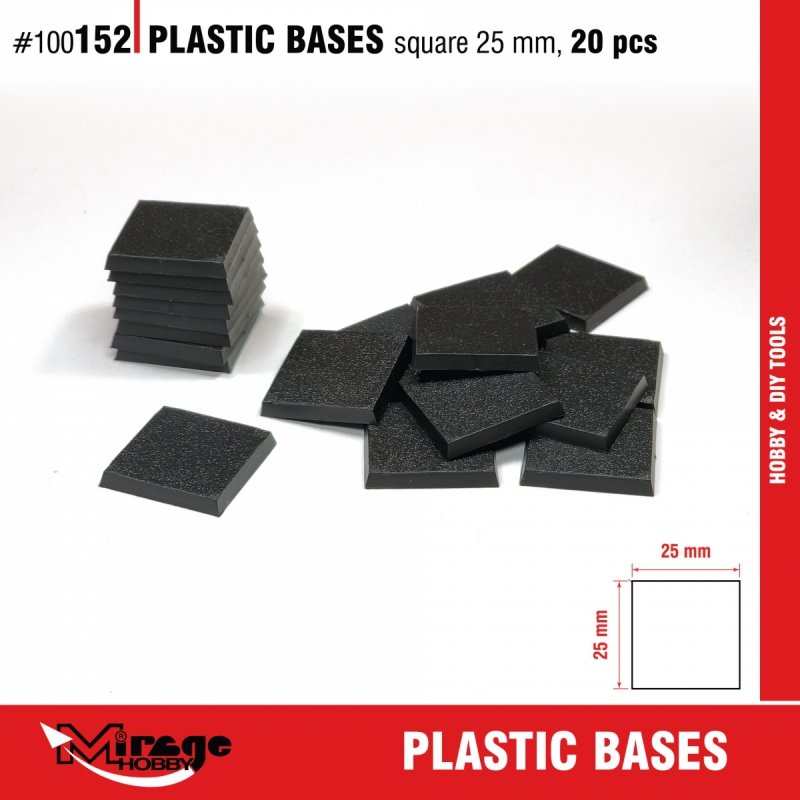 MIRAGE 100152 PLASTIC BASES - SQUARE 25mm (SET 20pcs) (podstawki) 