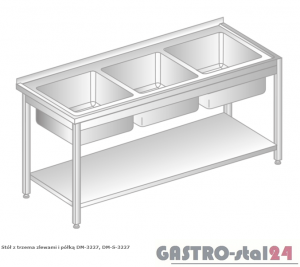 Stół z trzema zlewami i półką DM 3227 szerokość: 700 mm (1600x700x850)