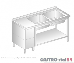 Stół z dwoma zlewami, szafką i półką DM 3215 szerokość: 600 mm  (1400x600x850)